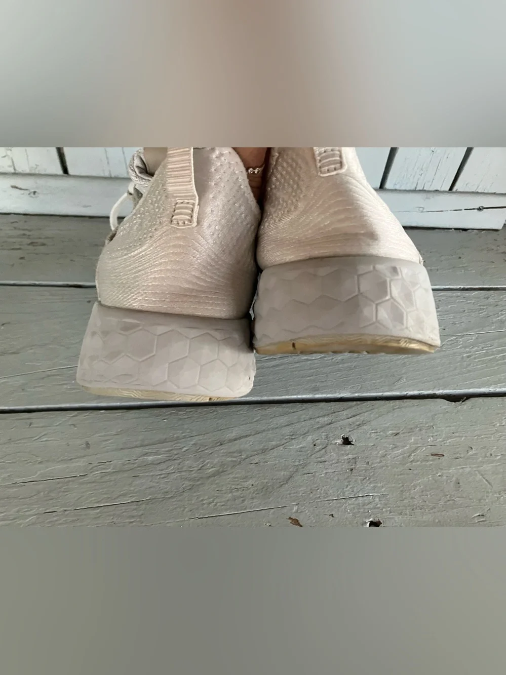 New Balance White Knot with Light Beige Leather Slip on LaceUp Athletic Sneakers